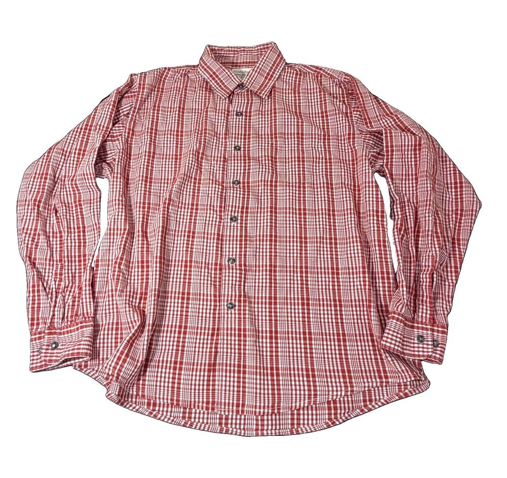 Wrangler Jeans Co. Men’s XL Button Up Shirt Red White Plaid Long Sleeve Y2K